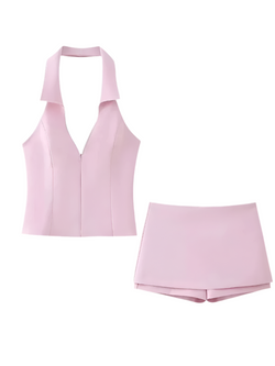 Set di pantaloncini rosa e top con scollo a V