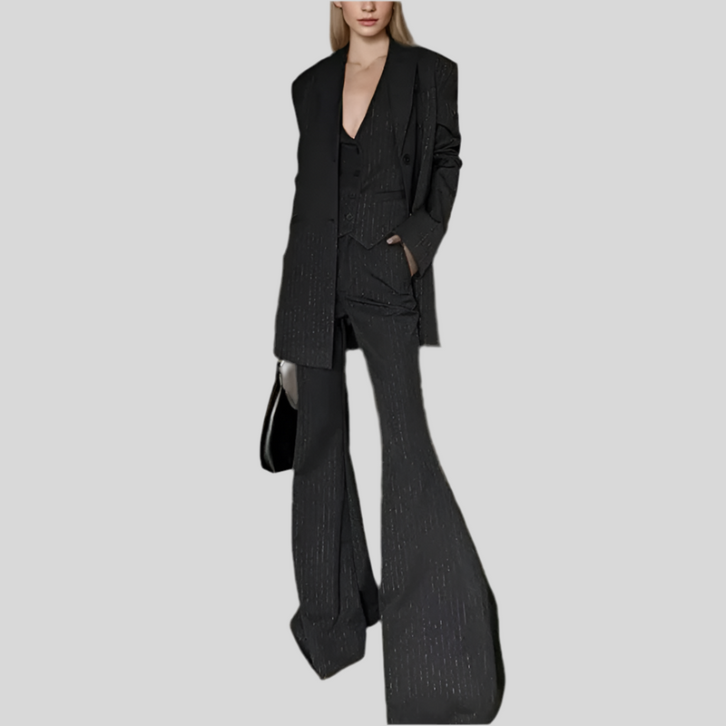 Blazer oversize nero a righe bianche