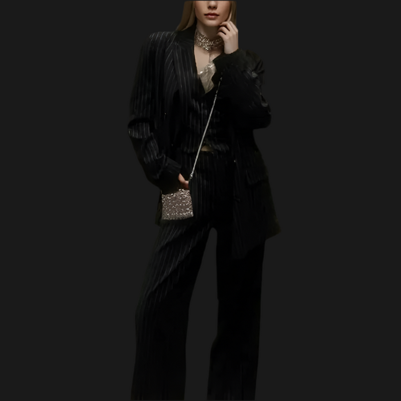 Blazer oversize nero a righe bianche