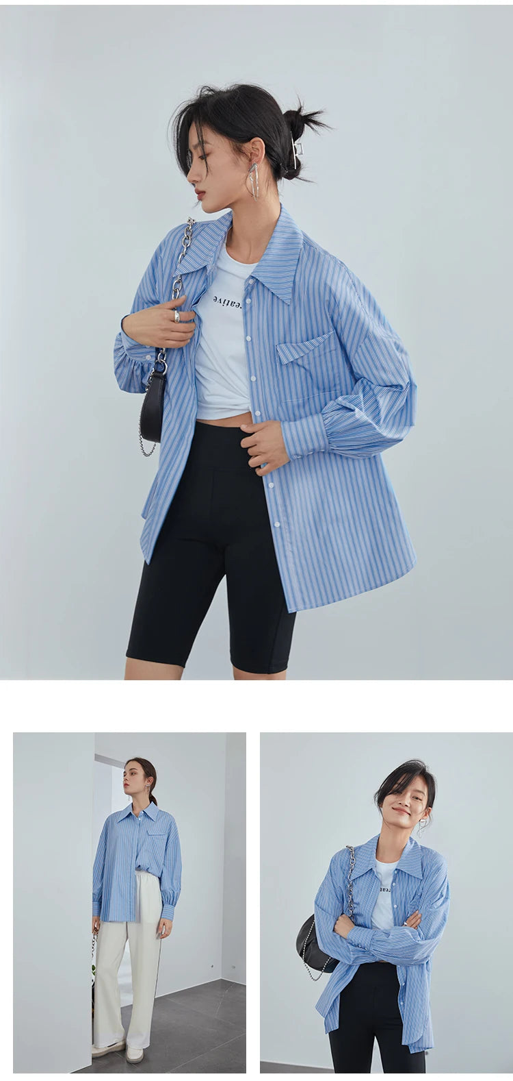 Camicia oversize a righe blu