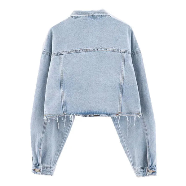 Giacca in denim cropped con effetto scucito